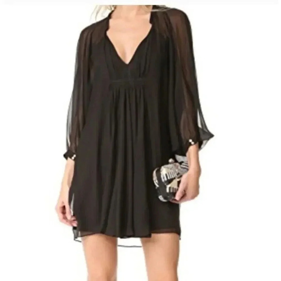 New Diane Von Furstenberg Fleurette Oversized Mini Dress Sz 0 Black Silk… - Picture 4 of 13